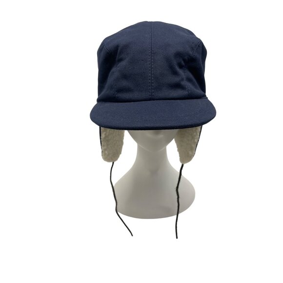 Fits. Unisex Navy Blue Cotton & Polyester Winter Hat With Ear Flaps - Picture 1 of 9